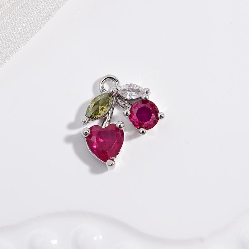 ZHUKOU Enamel Oil Drop With CZ Stone Strawberry Cherry Fruit Series Pendant DIY Handmade Jewellery Accessories:VD1654-1665