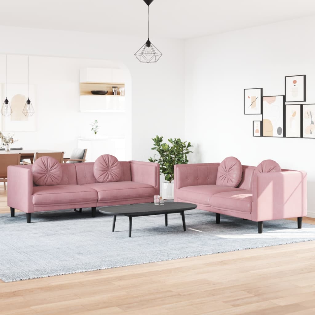 2 Piece Sofa Set with Cushions Pink Velvet