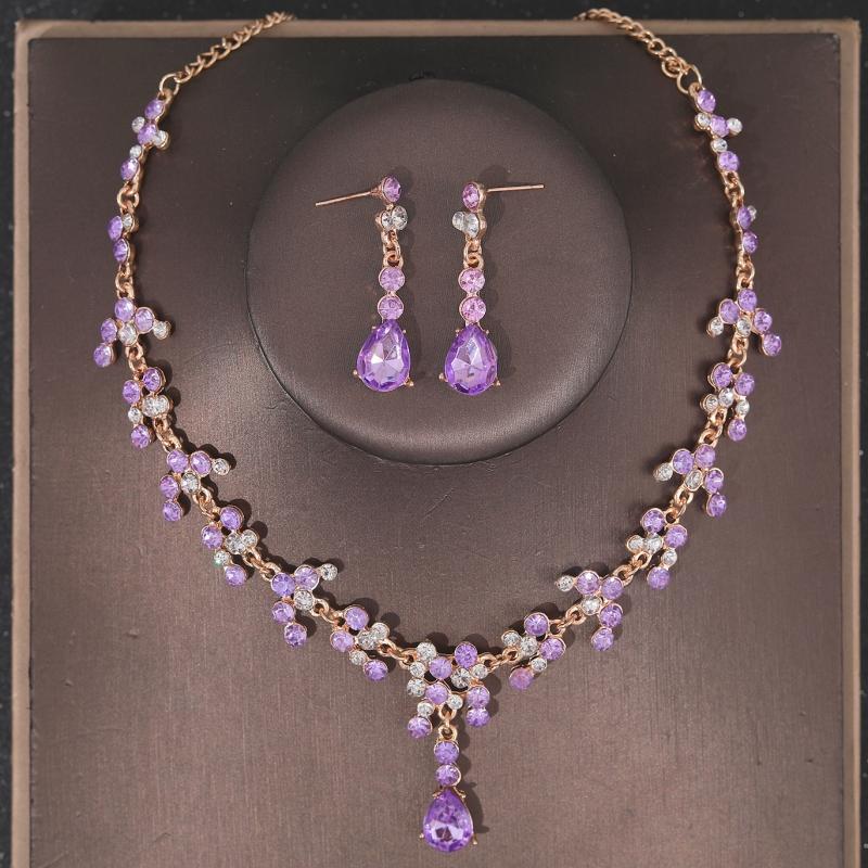 Set de cercei colier coroană de cristal de lux Set de bijuterii de mireasă cu strasuri Accesorii de păr pentru nuntă de mireasă Set de tiare pentru coroană