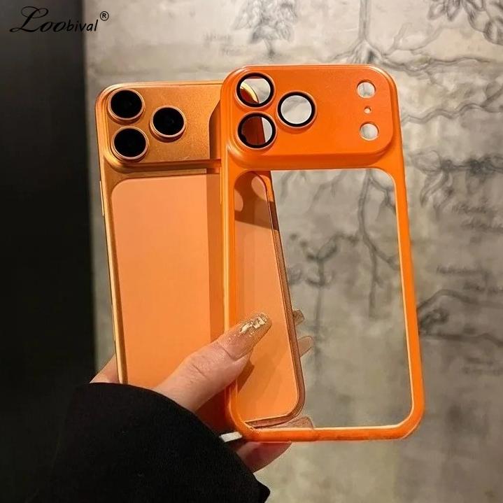 Hard PC Hollow-out Frame Case for For Iphone 16 17 Pro Max Matte Camera Film Protector Ultra Slim Border Shockproof Cover
