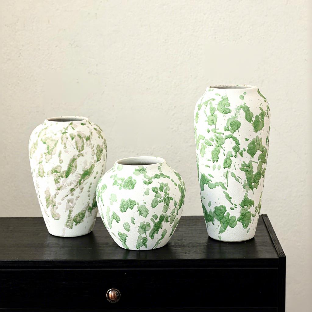 French Retro Wabi-Sabi Style High-End Ceramic Vase Jingdezhen Pot Living/Dining/Bedroom/Office Flower Arrangement Decor Dried