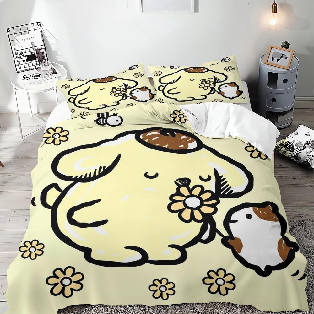 

Sanrio Пом Пом Пурин Постельные наборы Мультяшный пес Пододеяльник Покрывало для кровати Покрывало для одеяла Наволочка Наборы из 2-3 предметов Декор для спальни EU Single 135x200cm