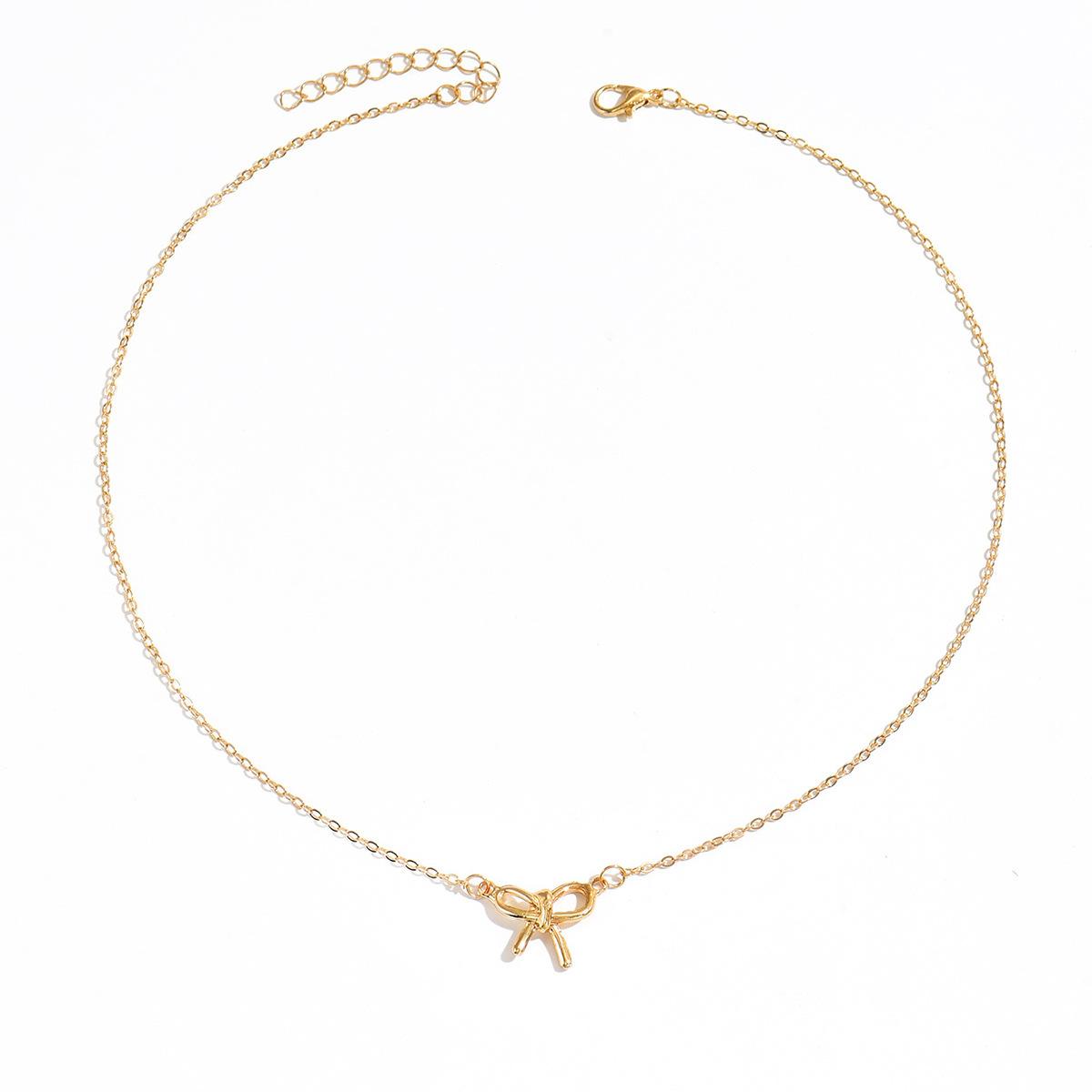 European and American ins high-end bow pendant necklace women s temperament versatile cold wind earrings ring jewelry