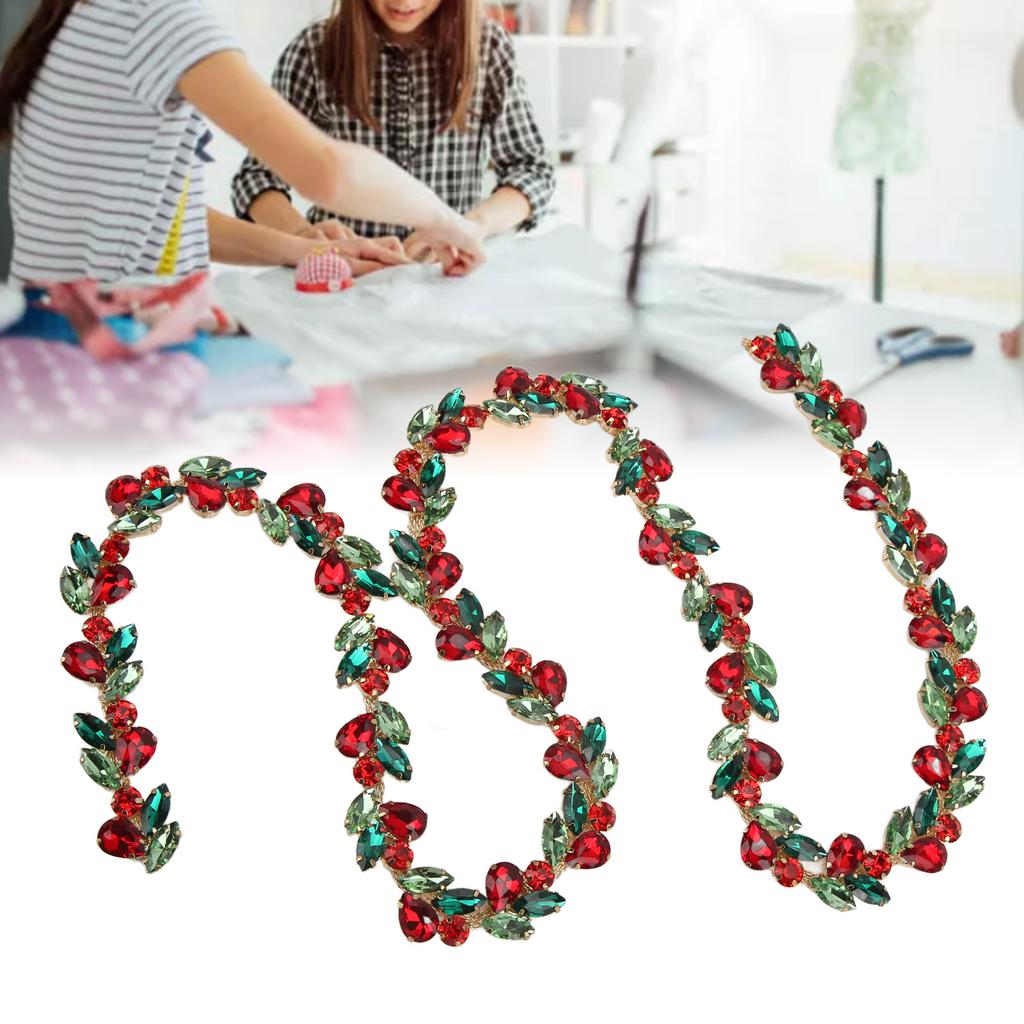 1yd Rhinestone Flower Chain Shiny Colorful Exquisite Workmanship Color Horse Eye Drop Rhinestone Chain for Decor