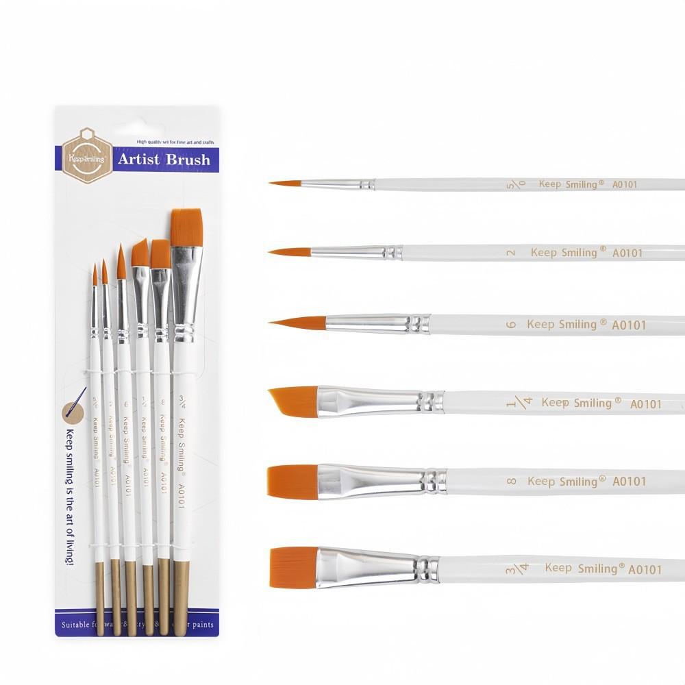 6-Piece Multifunctional Watercolor & Oil Nylon Paint Brush Set for DIY Art & Graffiti