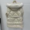Autumn and winter new big fur collar down jacket women's medium and long rhombus grid waist thin white duck down jacket tide