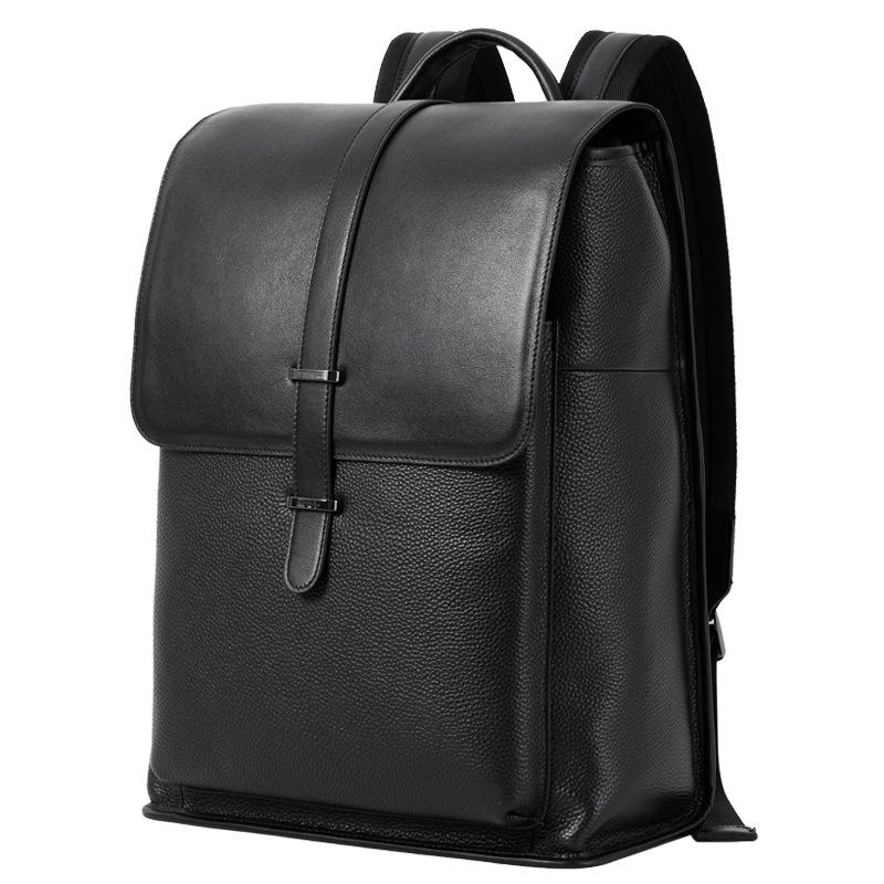 Mochila masculina de couro genuíno, mochila simples de concha, bolsa de computador de couro de vaca com camada superior