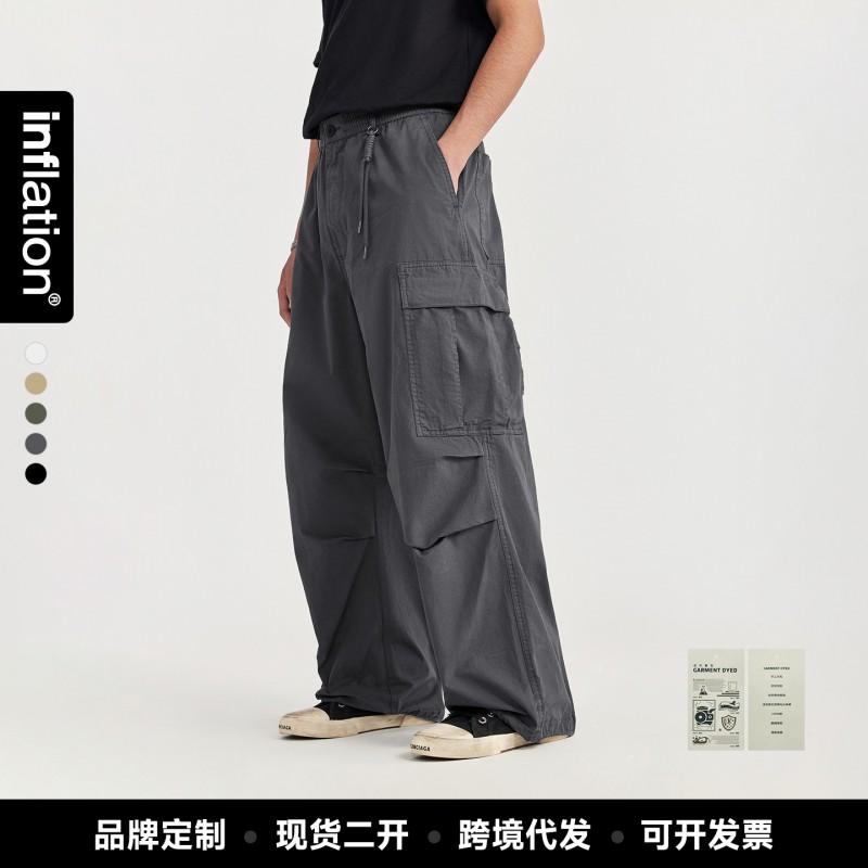 Mens Wide Leg Cargo Pants 2026 Streetwear Loose Fit Washed Casual Trousers