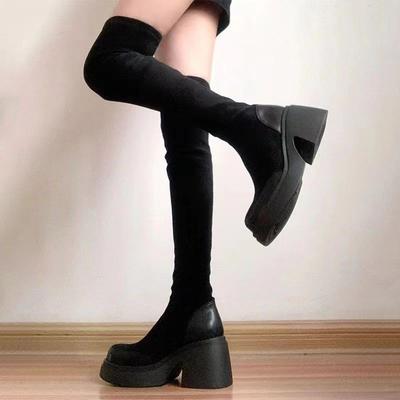 Mode Stretch Dames Nieuwe Skinny Over-de-Knie Laarzen Platform Dunne Laarzen Hoge Ridderlaarzen