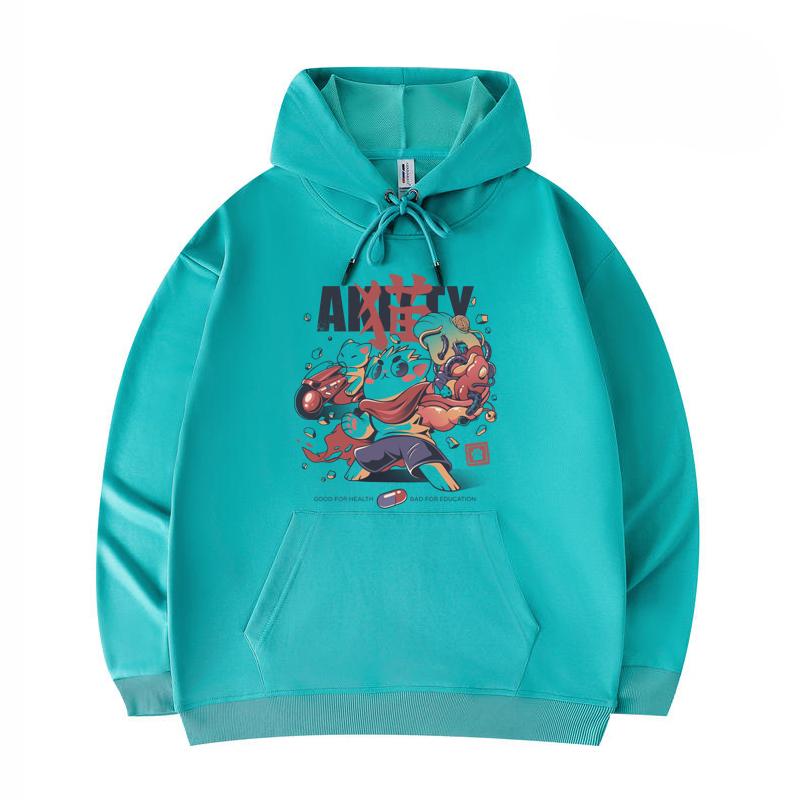 

Men s Hoodies Akitty Print Funny Harajuku Style Twill imitation cotton Hoodies