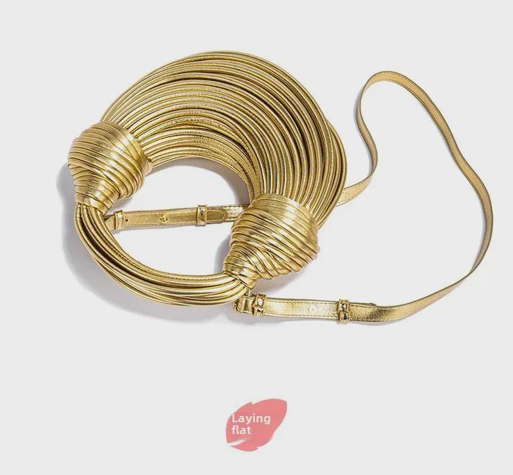 Women's Gold Hand-Woven Cloud Crossbody Bag