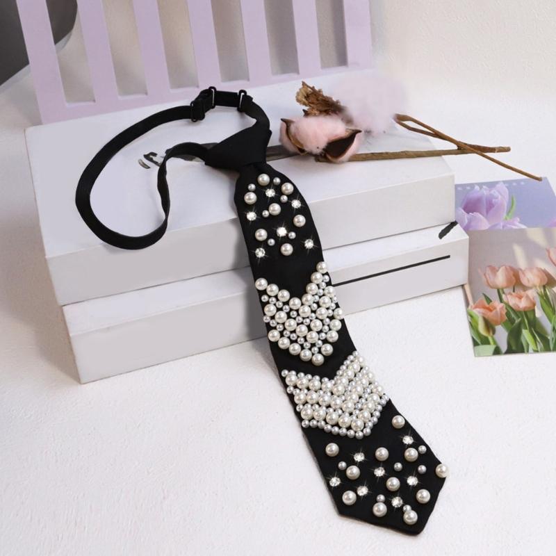 Elegant Imitation Pearls Necktie For Men Polyester Business Prom Accessory Lightweight Comfortable Wrinkles Resistant