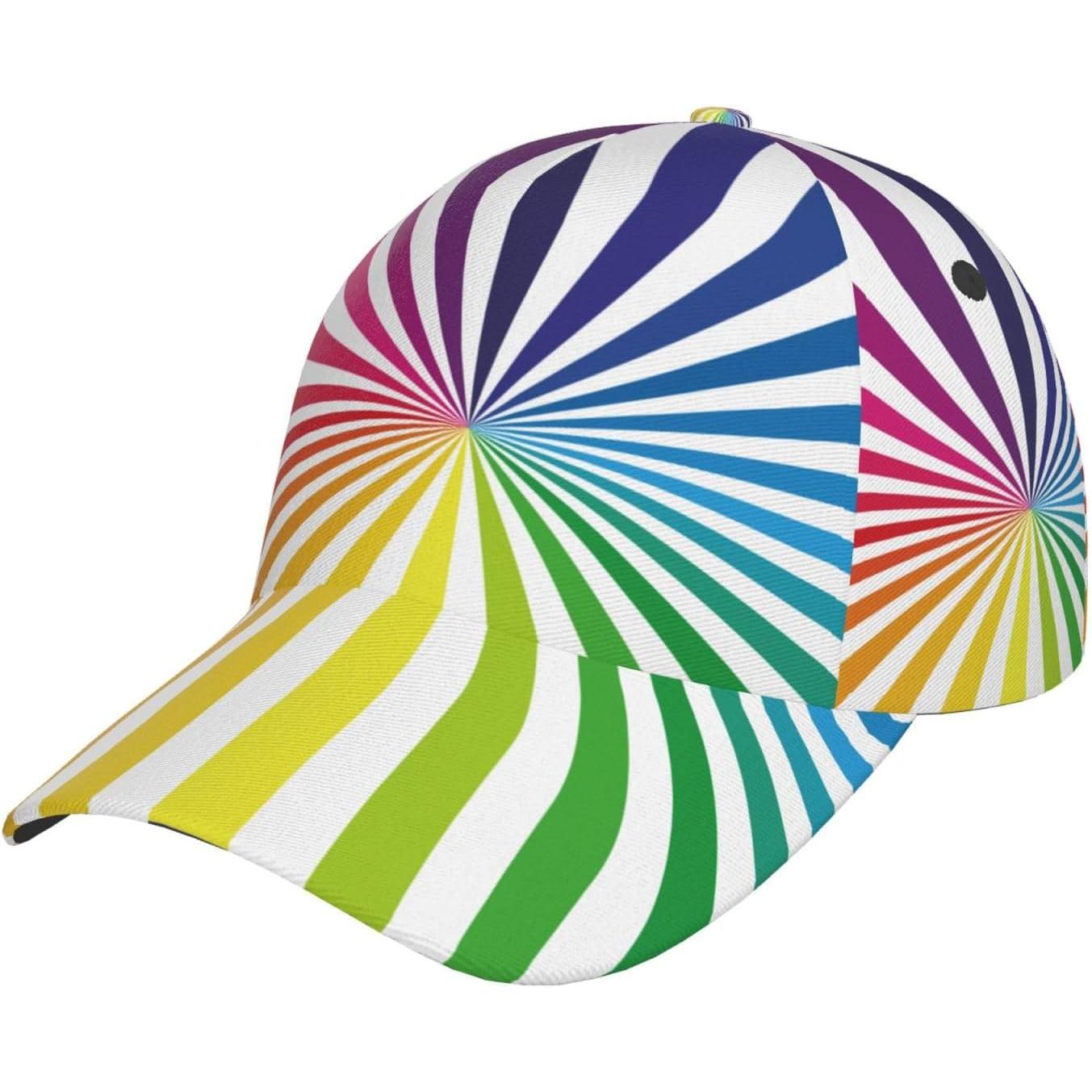 

Colorful Rainbow Print Baseball Cap Adjustable Golf Dad Hat Men and Women Trucker Hat for Curved Brim Snapback Cap One Size