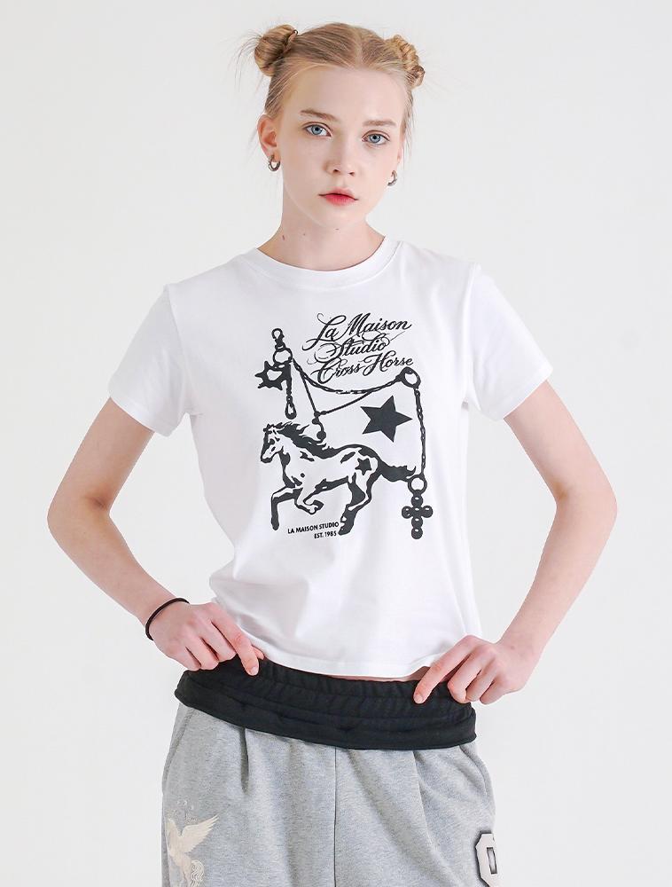 LA MAISON STUDIO Pony Jewelry Short Sleeve T-Shirt White (Fcg2Ts771W)