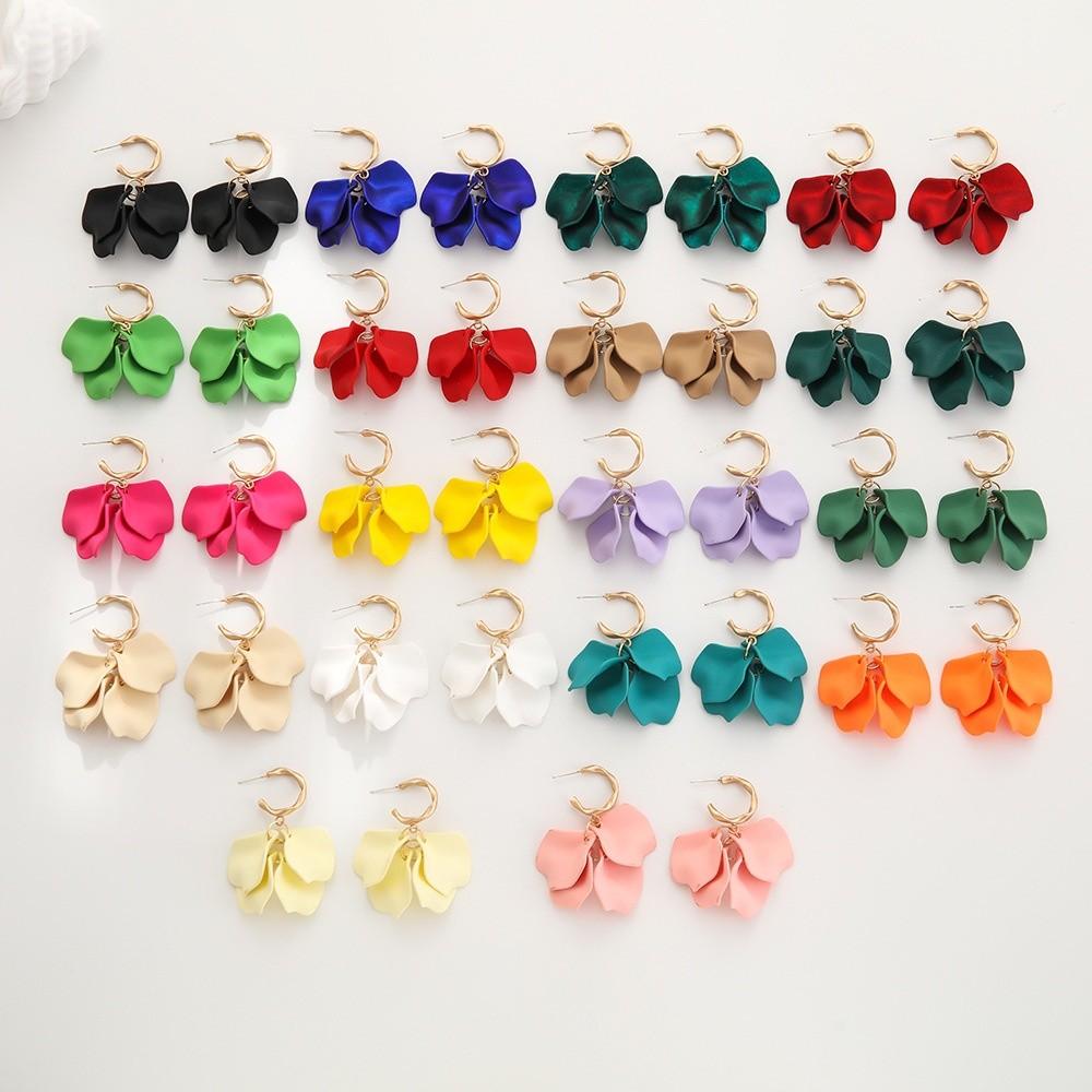 Elegant Flower Petal Leaves Drop Earrings Colorful Boho Style Tassel Dangle Earrings Irregular Hook Eardrop Gifts