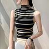 Striped High-neck Knitted Sleeveless Vest Women's Slim Fit Blazer Inner Wear Regular Shoulder Base Layer Top