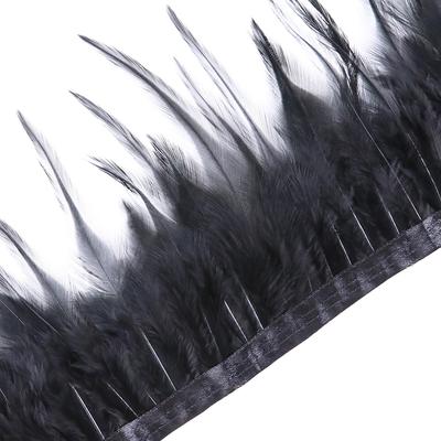 10 Meter Svart Sadel Tupp Hackle Fjäderband 10-15cm Tupp Frans Halloween Cosplay Klänning Dekor Fasan Plomage Stadkant Hantverk