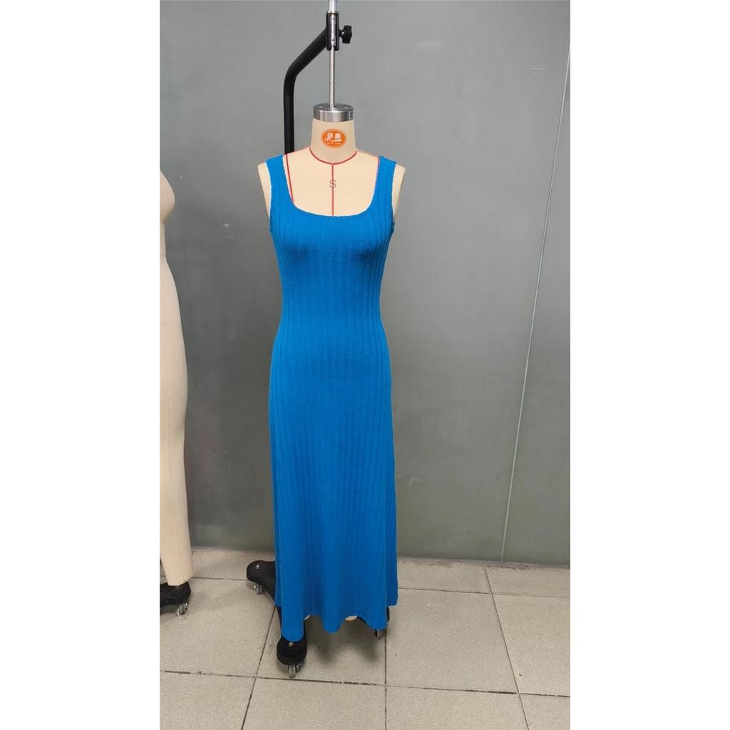Damen Sommer einfarbig Rippstrick pelziges Träger lässiges Westenkleid