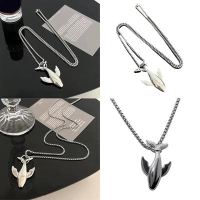 Chic Whale Necklace Stainless Steel Pendant Necklace Sophisticated Sweater Chain Statement Necklace for Any Occasion