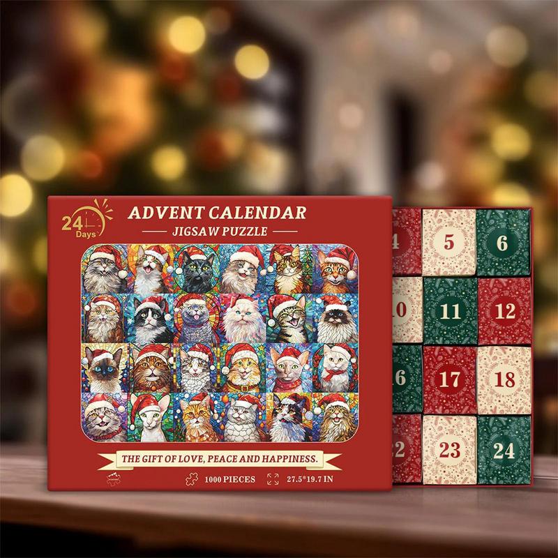Christmas Advent Calendar Cartoon Cat Puzzles Home Decor Adults Puzzle Games Family Fun Floor Puzzles Educational Toys Gifts