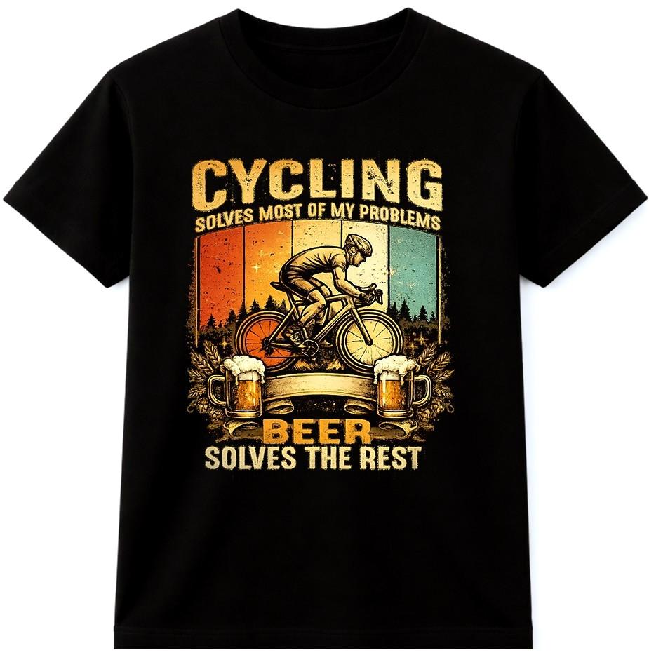 Funny Cycling T Shirt Beer Lover Graphic Tee Road Bike Cyclist Shirt S разноцветный