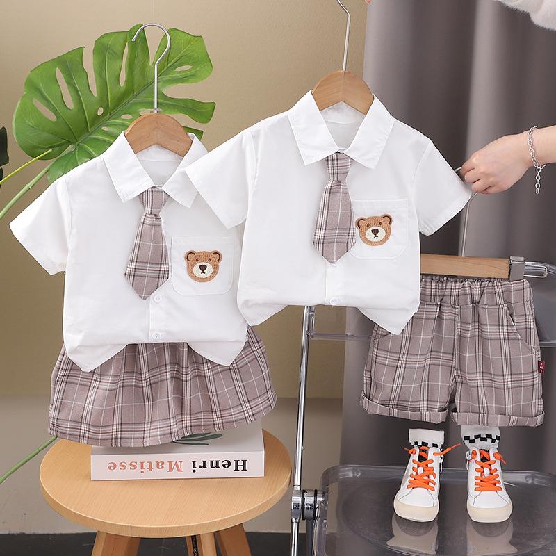 

Trendy Summer Preppy Baby Boy s Short Sleeve Shirt Set 2025 120 cm