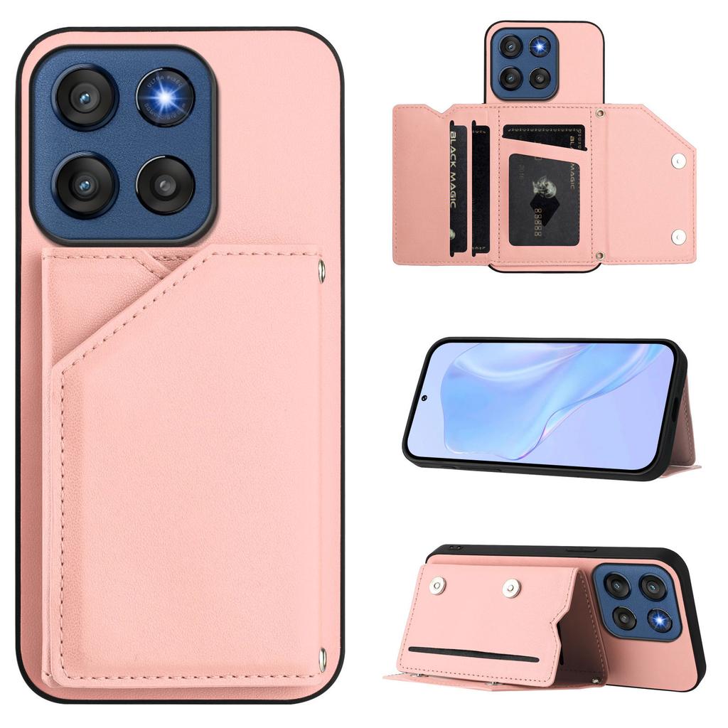 Pro Motorola Edge 60 Stylus 5G Pouzdro Držák na karty Stojánek Kryt telefonu s povrchem příjemným na dotek a zápěstním poutkem