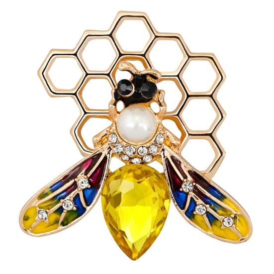 

Брошь в форме пчелы, декор со стразами, в форме пчелиных сот, красочные выдалбливают, антикоррозийный, цветной воротник, свитер, сумка, шляпа, украшения, ювелирные изделия жёлтый