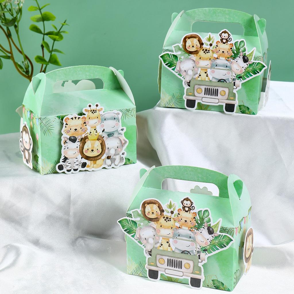 4pcs DIY Jungle Animal Candy Boxes Safari Birthday Party Decoration Kids Gift Packaging Box Wild One Baby Shower Supplies