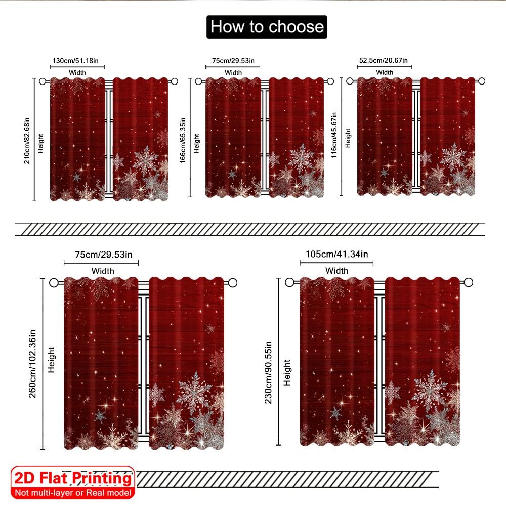 Flat Printing Happy Christmas Party Curtains Red Snowflakes Festive Digital Printed Polyester Drapes Family Curtain Set Of 2 Made Washable
