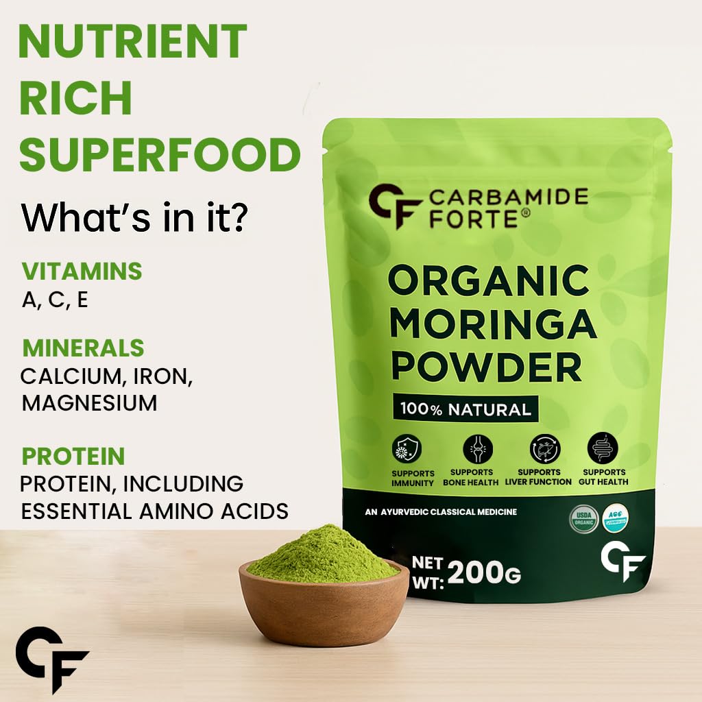 Carbamide Forte Organic Moringa Powder 200g - Moringa Oleifera Leaves for Energy, Digestion & Wellness