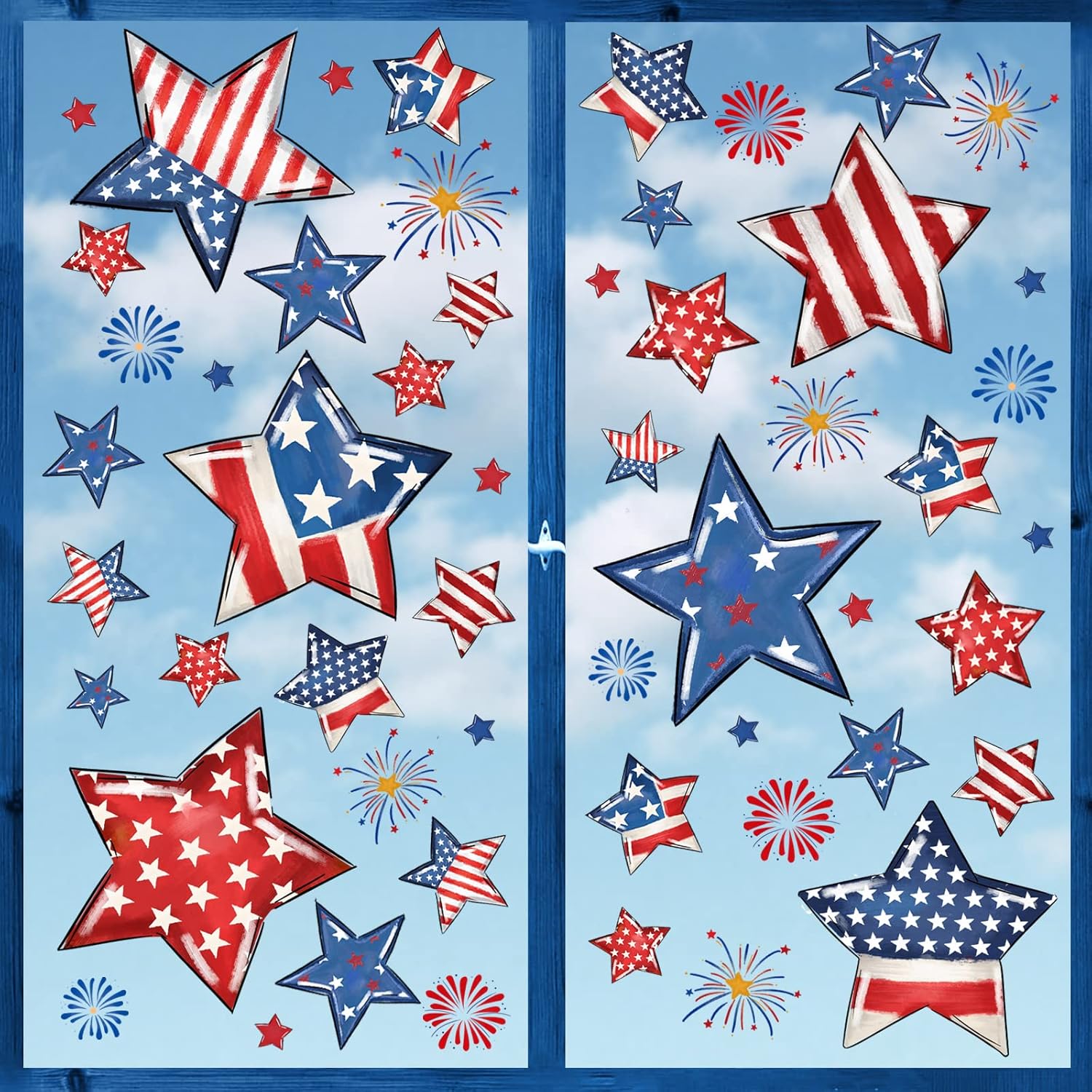 AnyDesign Patriotic Window Clings 98Pcs PVC Stars & Stripes Waterproof Reble Stickers for Independence Day Party Decoration