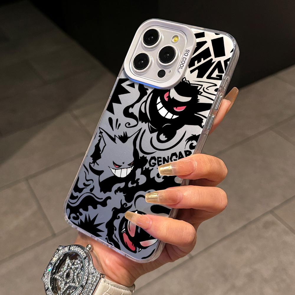 Cute Monster Gengars Phone Case for iPhone 17 Air 16 16e 15 14 Plus 13 12 11 Pro Max X Xs XR 8 Colorful Silver Hard Cover