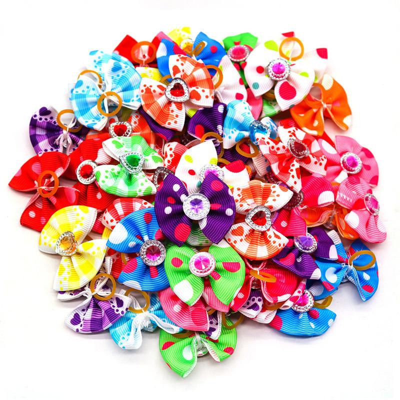 20/30pcs Dog Grooming Bows Mix Plaid Dot Cat Dog Hair Bows Dog Hair Rubber Bands Small Dog Grooming Accessories Pet Supplier