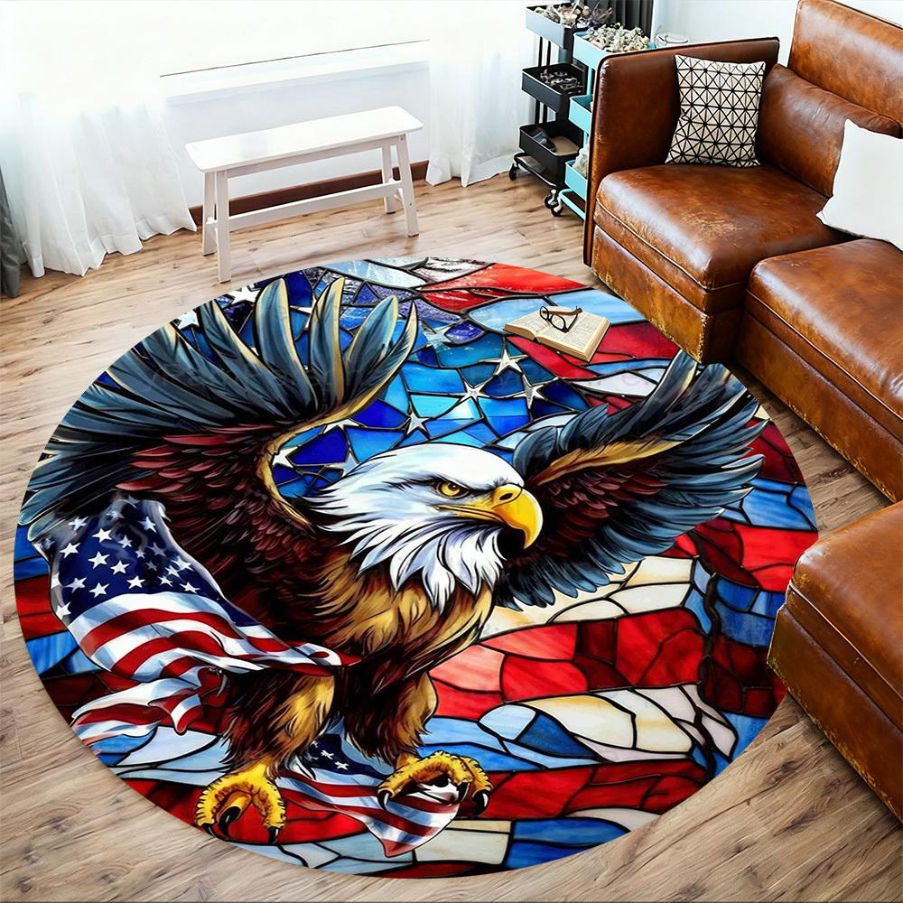 1pc Eagle Flag Round Chair Mat Office Area Rug - Non-Slip, Floor Mat for Office, Bedroom, Ideal Home Decor Gift C0112062