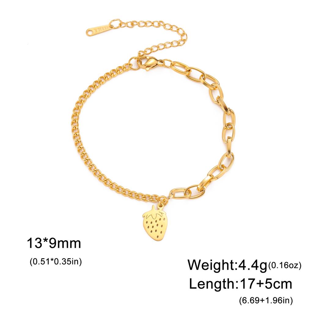 Teamer Cute Strawberry Charm Bracelet Stainless Steel Jewelry for Women Girls Snake Chain Multiple Chains 2026 Trend Couple Gift