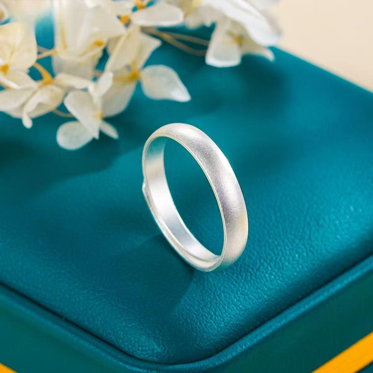 

S999 Sterling Silver Open Ring: Simple Couple Matching Light Luxury Fashion for Men and Women Adjustable Open Ring 999 Pure Silver