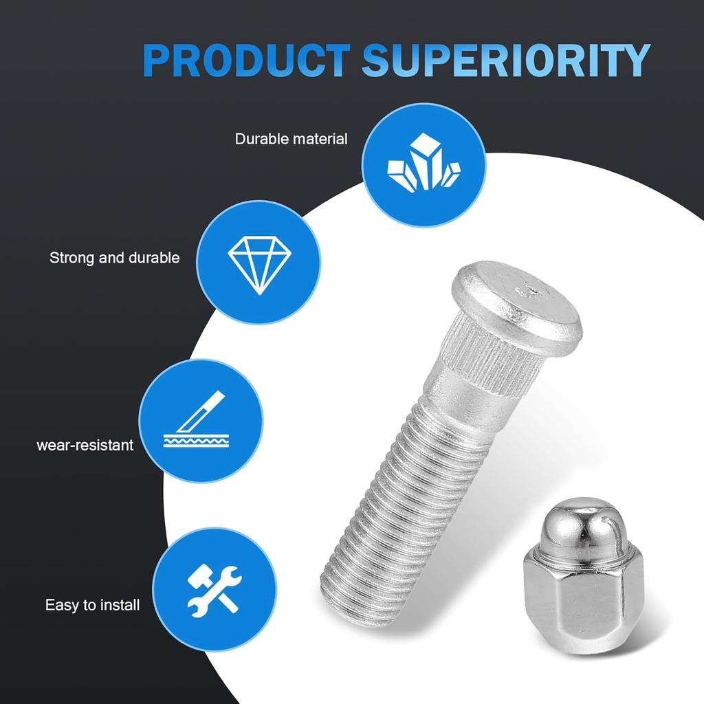 Leechio 2 PCS M12x1.5 Wheel Stud Bolt Kit, Steel Wheel Studs and Lug Nuts Kit, Rust-Proof Fastener Screw Rod Replacement OE: 52950-14140,