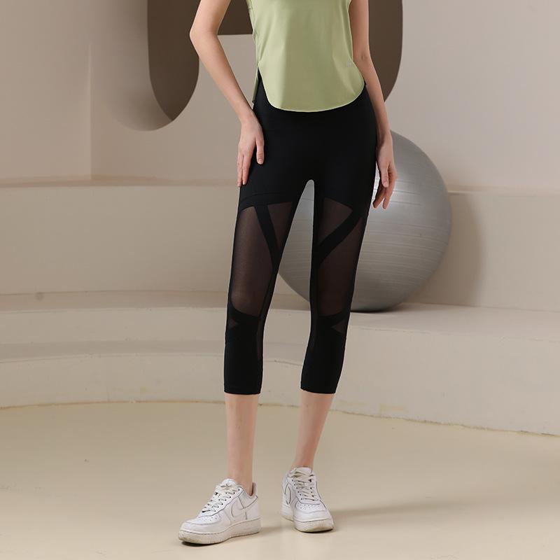 

Брюки для йоги из сетки с высокой талией - Облегающие, с эффектом лифтинга бедер, фитнес-леггинсы длиной семь восьмых L чёрный