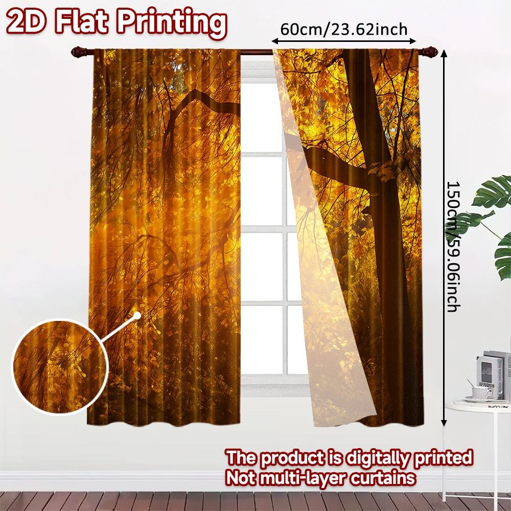 2pcs, 2D FLAT PRINTING Curtains (Without Rod) Autumn Harvest Jubilee Modern Fashionable Curtainments during the Christmas