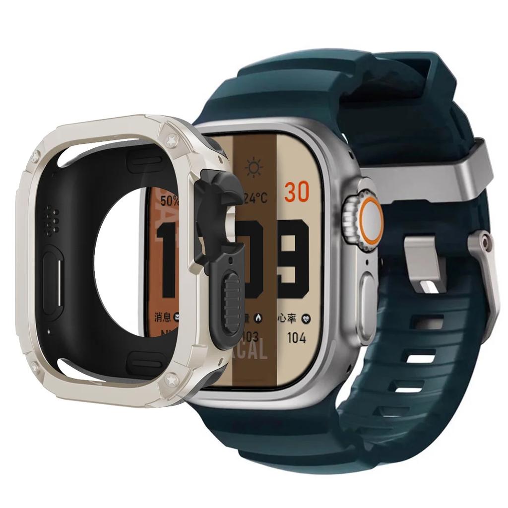 Apple Watch Ultra 2 49mm 44 45 46mm için Kordon+Kılıf Spor Silikon Kordon TPU+PC Kapak iWatch Series10/8/7/SE/6/5 Koruyucu Tampon
