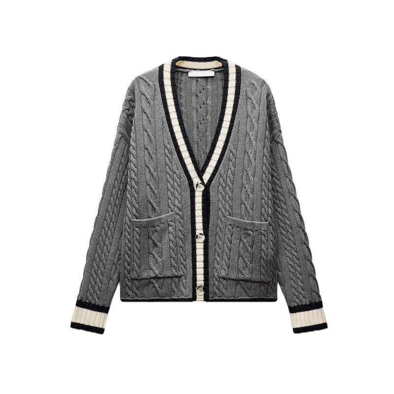 Spring New Women's Clothing Fashion Style Easiest for Match V-neck with Trim Long Sleeves Knitting Jacket Outwear 6771002