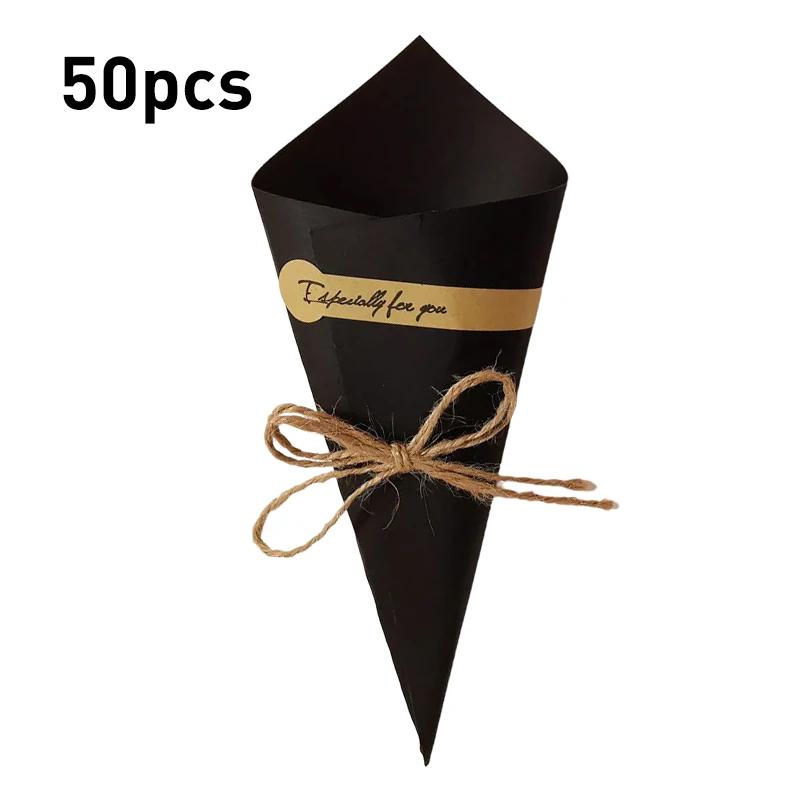 50pcs Wedding Kraft Paper Cones Confetti Dried Flowers Tray Cone Holder For Wedding Shower Party Confetti Personalized Decor