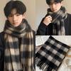 Plush Winter Cashmere Scarves Tassel Long Shawl Simple Plaid Wool Scarf  Student