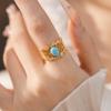 Golden Pine Glow Turquoise Diamond Retro Ring - Luxurious Vintage Jewelry for a High-End Look