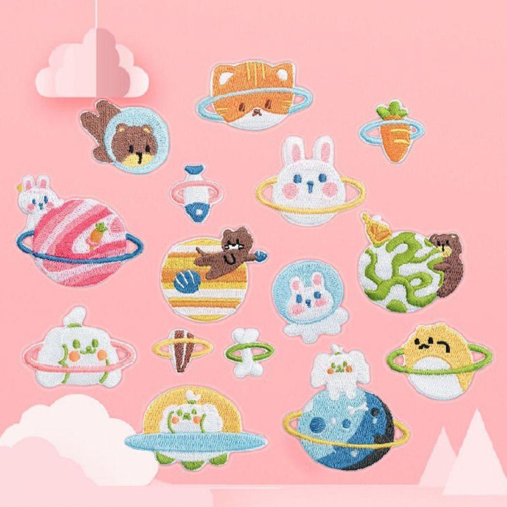 

15pcs Cartoon Planet Patches Adhesive Badge Sticker Cute Rabbit Applique Garment Sewing