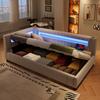 (=WX001039AAA) Cama de Dia, Sofá-Cama, 90*200cm, Tira de Luz LED na Extremidade da Cama, Armazenamento Hidráulico, Sem Colchão, USB + Tipo-C, Linho, Bege
