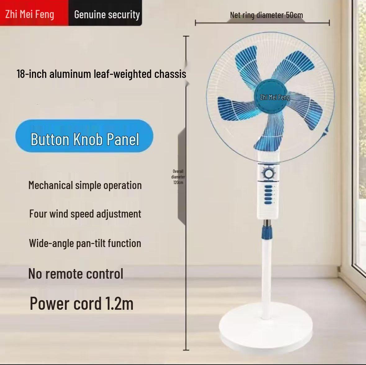 Zhi Mei Leiser Windkraft-Standventilator mit Fernbedienung, Schwenkkopf, Mechanischer Timer, Energiesparendes Design