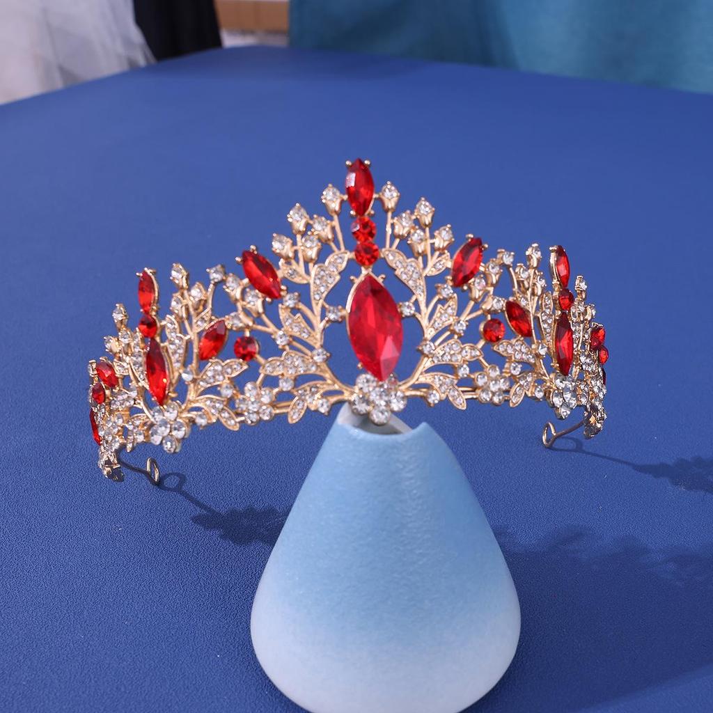 Europäischer und amerikanischer Brautkronen-Haarschmuck – Roter Hochzeitskopfschmuck für Frauen