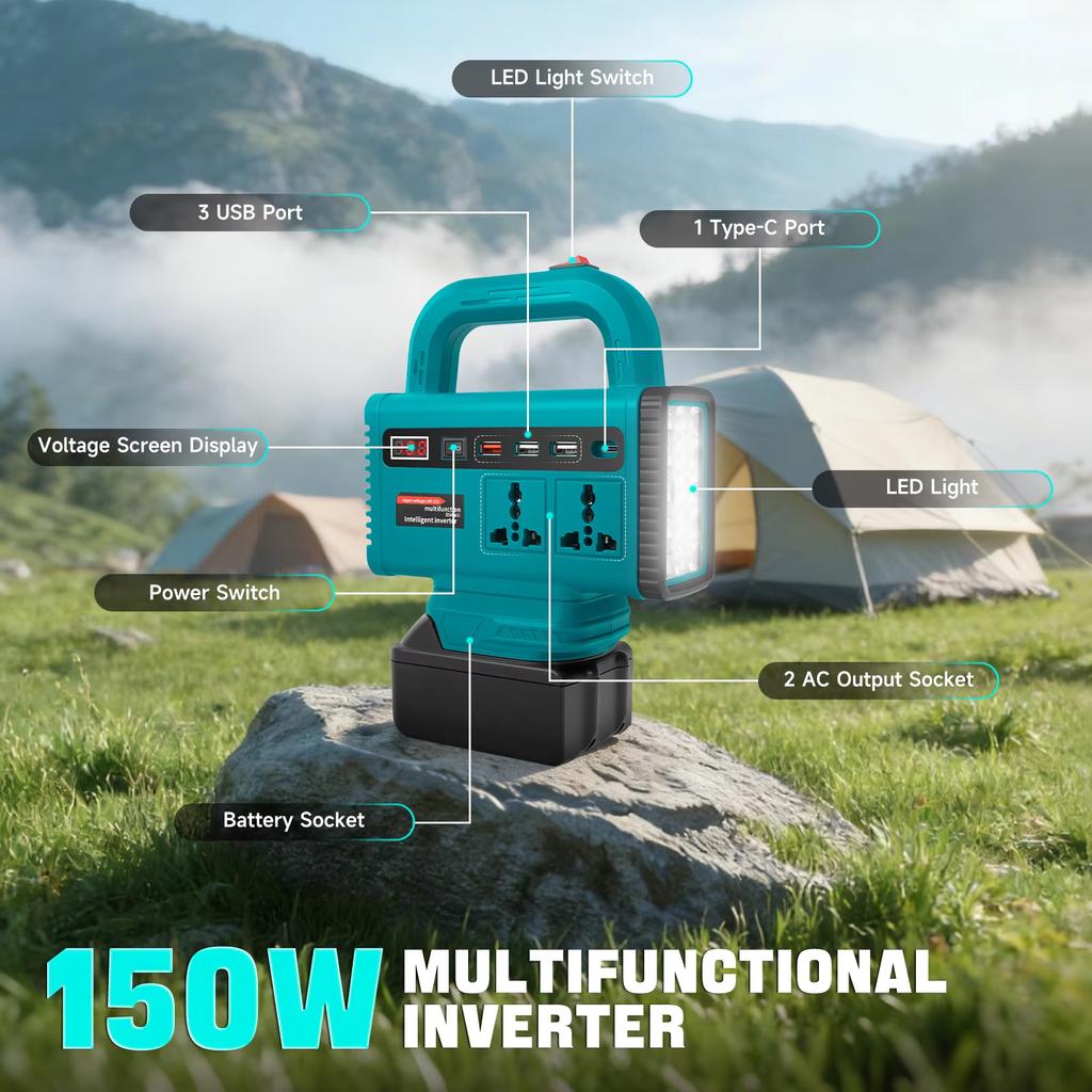 111W Portable Power Inverter for Makita 18V Battery DC 18V to AC 111V 111V Converter Power Station Outdoor Camping Emergency Use